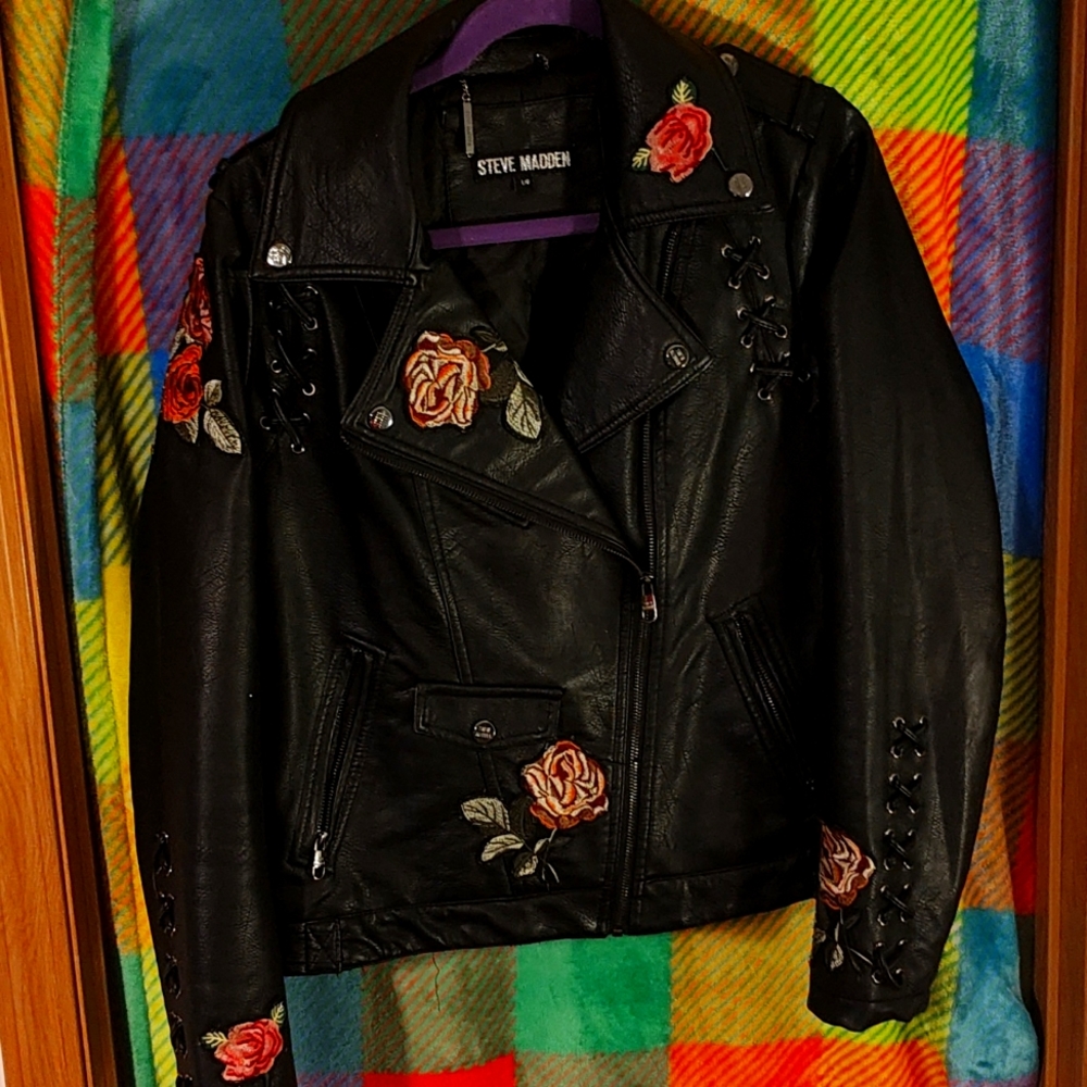 RARE Steve Madden Moto Jacket with Rose and Lacing Detail